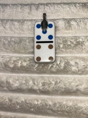 Domino Tile Pendant Necklace - White with Blue and Brown Dots with initial “N”
